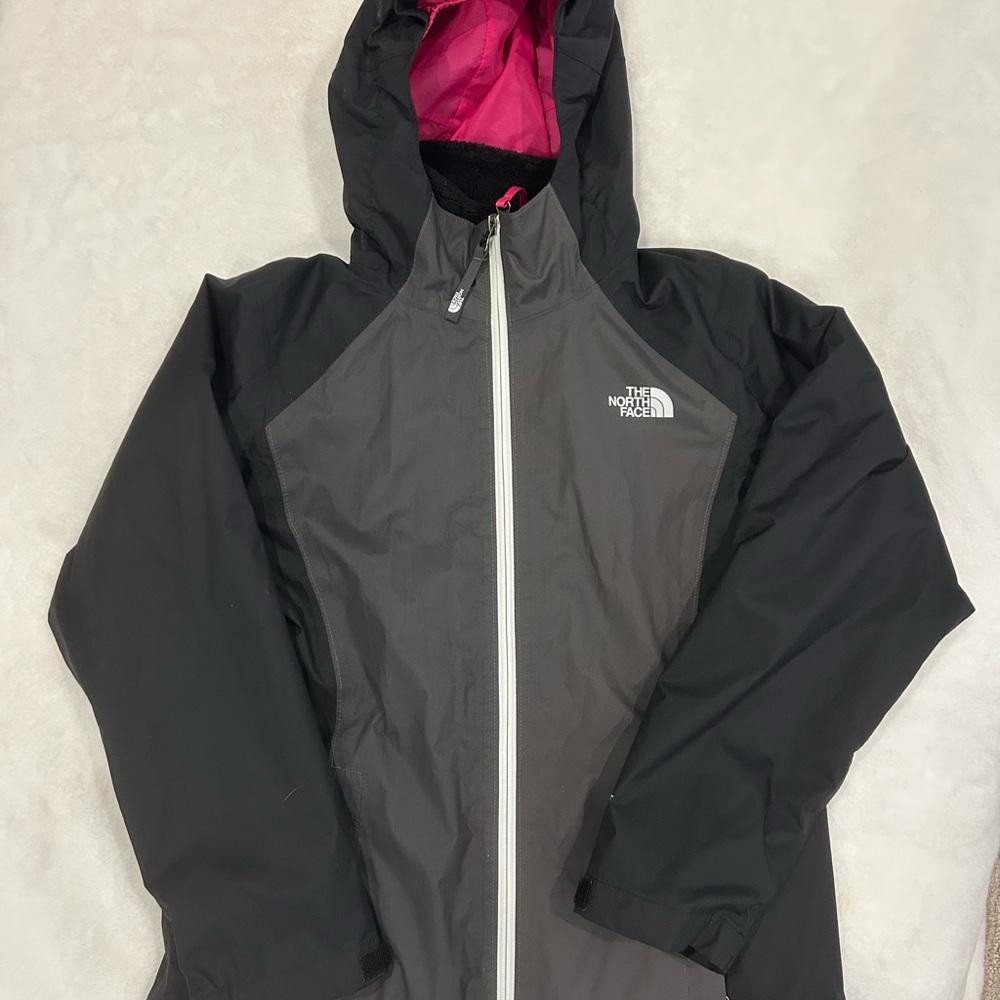 The North Face Girls Black and Pink Hooded Jacket